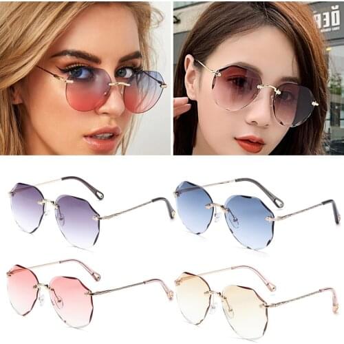 Vintage UV400 Protection Rimless Sunglasses Summer Fashion Oversized Diamond Cutting Lens Sunglass Tinted Frameless Eyewear