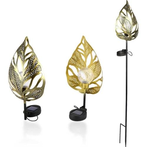 LED Solar Lawn Stake Night Lights Wrought Iron Leaf Lamp Outdoor Waterproof Lamp Small Tube Lawn Path Light Warm White Energy