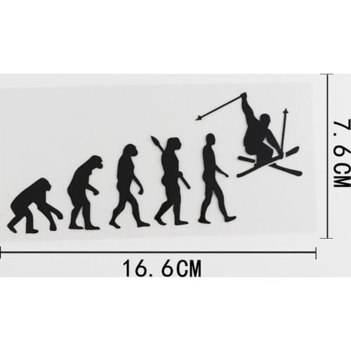 16.6CMX7.6CM Evolution Of Man Ski Extreme Sport Skier Vinyl Car Sticker Black/Silver 8A-0373