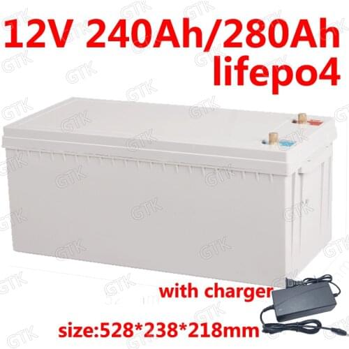 GTK Waterproof 12V 280AH Lifepo4 12V 240AH lithium battery 100A BMS 4S 12.6v for inverter EV Solar energy boat +10A Charger