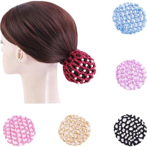 Net Thick Faux Pearl Bun Hair Crochet Mesh Snood Cover