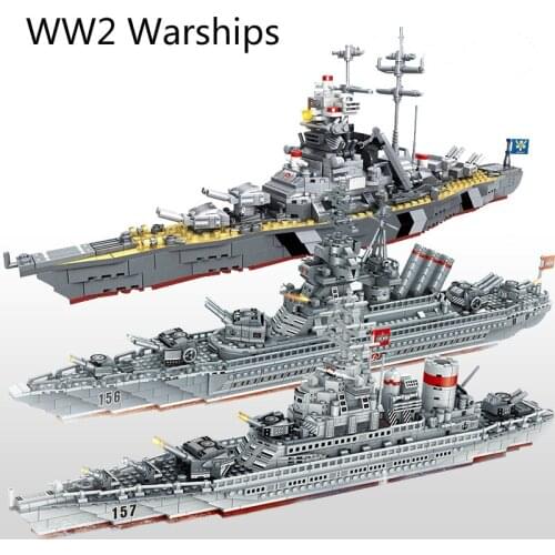 WW2 Military Warships Series Building Blocks Battleship Model WW2 Military Soldier Weapon Toys