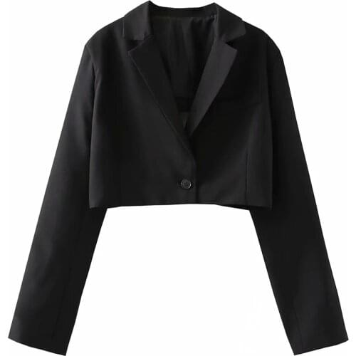 Xikom 2021 Women Elegant Cotton Black Streetwear Long Sleeve Coat Female Vintage Office Lady Hollow Out Short Blazer Casual Top