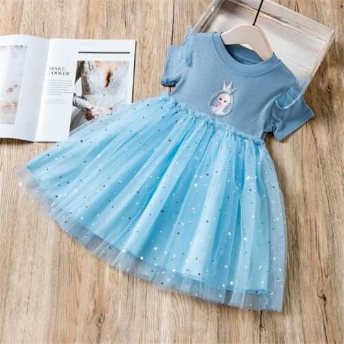 2021 summer new Disney girl aisha skirt ice colors elsa princess splicing gauze dress with short sleeves