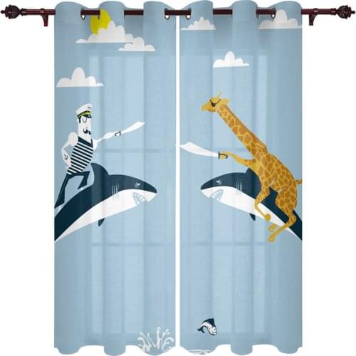 Giraffe Captain Shark Funny Valance Window Curtains For Living Room Bedroom Kitchen Home Luxury Youth Room Treatment Curtains
