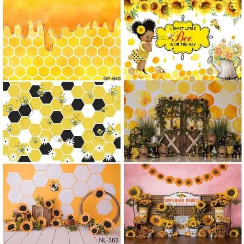 Yellow bee Cake Backdrops for Sunflowers Beehive Honey Children 1st Birthday Photographic Studio Photo Backgrounds
