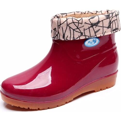 PVC Winter Fashion Thick Women Rain Boots Warm Non-slip Waterproof Rainboots Wear-resistant Rubber Shoes Casual Low Water Shoes