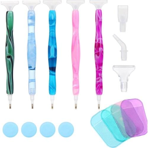 1Set 5D Resin Diamond Painting Pen Point Drill Pen Painting Mat Anti-Slip Clay Nail Art Cross Stitch Embroidery Sewing Accessory