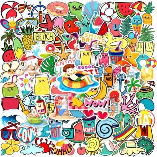 10/30/50/100Pcs Kawaii small fresh cartoon beach diving For Snowboard Laptop Luggage Fridge Car- Styling Vinyl Decal Home