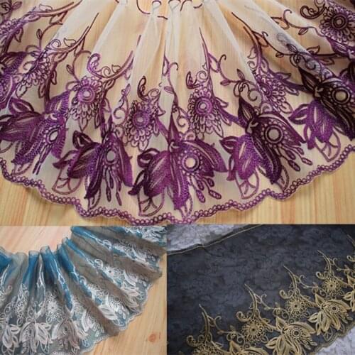 10Meters New Embroidery Flower Lace Ribbons DIY Garment Sewing Handmade Materials Wedding Decoration Black Blue Green Trimming