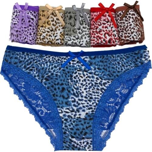 12 PCS/Lot Ladies Sexy Briefs Leopard Woman Panties Cotton Lace Patchwork Lingerie Underwear Female Comfortable Panty Underpants