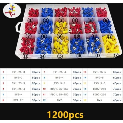 1200Pcs Assorted Crimp Terminals Set Kits Insulated Electrical Wiring Connectors Insulated Cord Pin End Terminal Kit