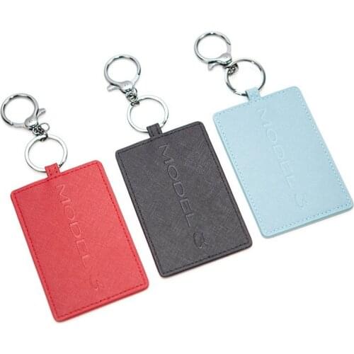 2021 Car Leather Key Card Holder For Tesla Model 3 Y Protector Cover Accessories Black Red Keychain Fob Case Bag Model3 Three