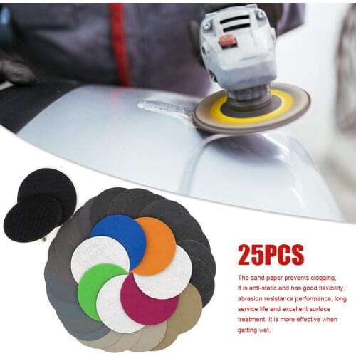 25PCS 3-inch 75MM Disc Flocking Sand Paper 1000 # 2000 # 3000 # 4000 # 5000 # Grit Wet Dry Use Sand Paper For Jade Car Polishing
