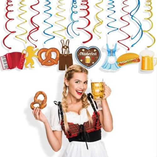 30pcs PVC German Oktoberfest Beer Hamburger Party Spirals Ceiling Hanging Swirls for Birthday Baby Shower Party Wall Decorations
