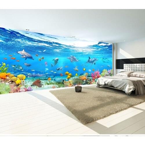 3D Wall Mural Wallpaper Home Decor Underwater world 3D Dolphin Photo Wall Paper For Living Room Bedroom papier peint mural 3d