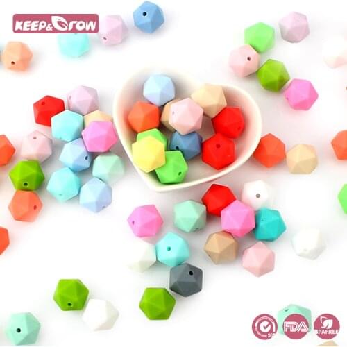 Keep&Grow 50Pcs Icosahedron Silicone Beads BPA Free Baby Teething Toys Food Grade Silicone Teether Beads For Necklace Making