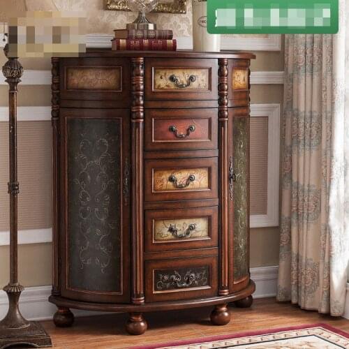 American Country Living Room Porch Cabinet Antique Old Five-bucket Two-door Cabinet Side Cabinet Simple Storage Locker New