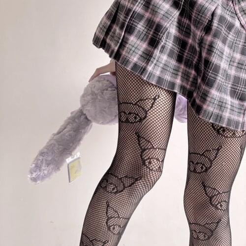 Y2K Egirl Devil Pattern Kawaii Socks Fishnet Stockings Hollow-Out Mesh Socks Cute Bear Lolita Softgoth Sweet Hottie
