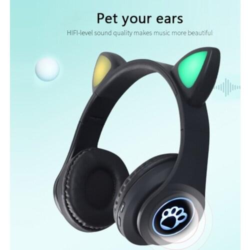 Kids Headphones Wireless Earphones Luminous Cat Ear Girls Gift Bluetooth Headset HIFI Stereo Bass With Microhpone LED Light