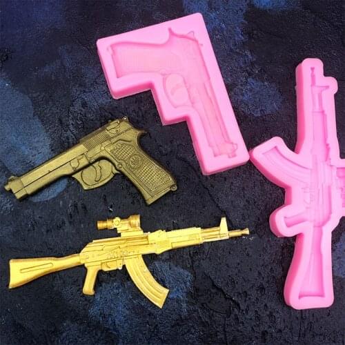 DIY Pistol AK Gun Shape Fondant Soap 3D Cake Silicone Mold Cupcake Jelly Candy Chocolate Decoration Baking Tool Moulds