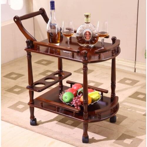 Hotel restaurant double-layer solid wood dining car 4S shop tea wine water cart beauty salon trolley side rack