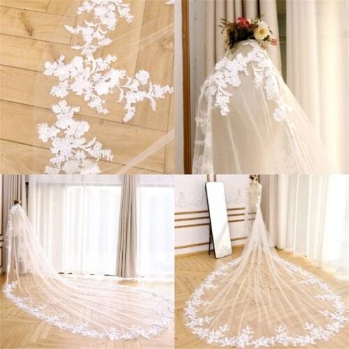 Sparkle Lace Veil Wedding Veil Floral Wedding Veil Cathedral with Lace Edge Cathdral Bridal Veil Flowy Wedding Lace Veil Chapel