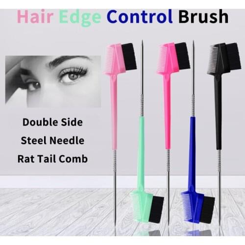 Hot Sale Double Side Hair Edge Control Brush Eyebrow Comb Steel Needle Rat Tail Comb Hairdressing Styling Beauty Tool
