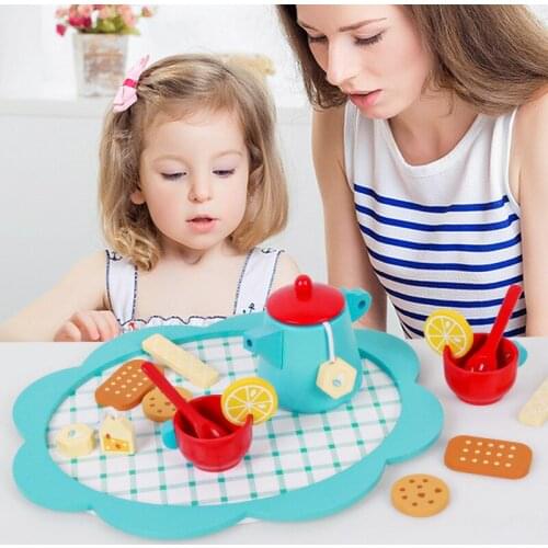 Girls Toys Simulate Wooden Kitchen Toys Blue Tea Set Play House Educational Toy Tools Baby Early Education Puzzle Tableware Gift