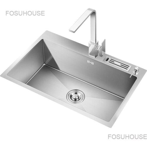 Kitchen Stainless Steel Hand-made Sink, Wire Drawing Thickened Sink, Single Sink Set Meal, Large Single Sink, Vegetable Sink
