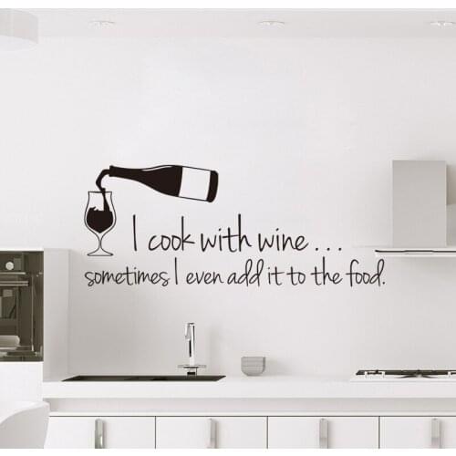 Cuisine Stickers I Cook With Wine Vinyl Wall Art Decals Wallpaper for Kitchen Wall Decor Poster House Decoration 24 cm x 60 cm