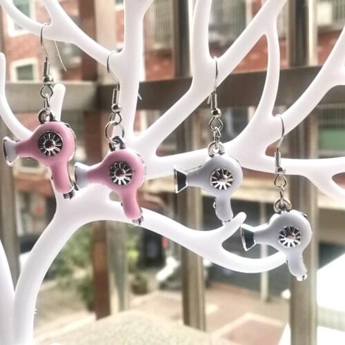 Fashion Hair Style Gift Pendant Earrings Jewelry Mini Hair Dryer Earrings Dripping Oil 4 Colors DIY Handmade