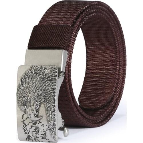 Mens leather belt silver eagle brand alloy buckle nylon waist ceinture homme gift for man