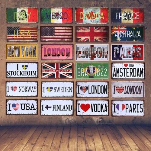 The National Flag Car License Plate France Australia London Brazil Vintage Tin Sign Italy Mexico Canada Wall Art Metal Poster