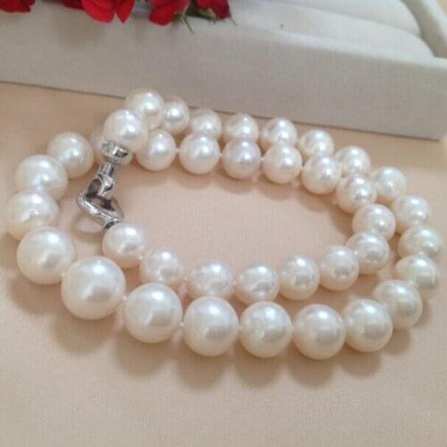 100% genuine 11-14mm light natural freshwater pearl necklace white large pearl necklace 925 Silver clasp 18inch