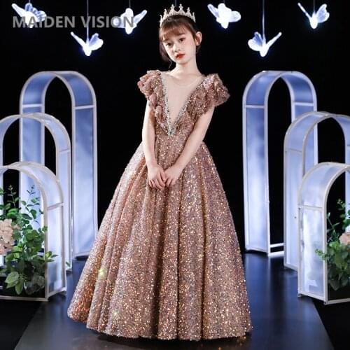 2021Girls Dress Sequins Long Bridesmaid Kids Dresses For Girls Children Princess Dress Party Wedding Dress 3 10 12 Years Vestido