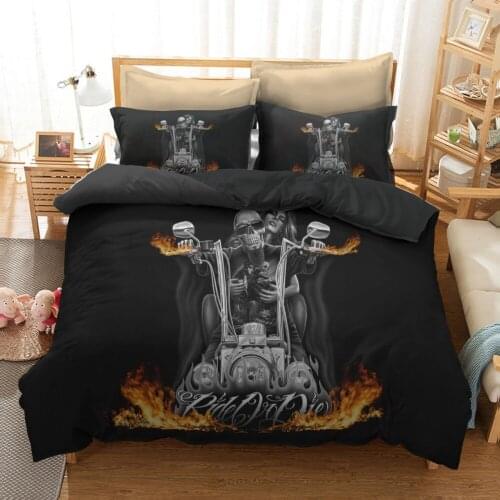 Drop Shipping 3D Digital Printing Bedding Set 100% Microfiber fire motorbike motorbike Beauty Skull Queen king size