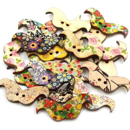50Pcs Mixed Moustache Wooden Buttons For Clothes Painted 2-holes Sewing Button For Needlework Decorative Buttons Scrapbooking