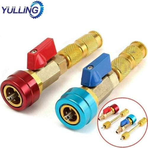 R134A Car Air Conditioning Valve Core Quick Replacement Remover Installer Adapters Type AC Manifold Gauge Adapter Set for Auto