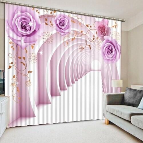 Luxury Blackout 3D Window Curtains For Living Room Bedroom flower curtain purple curtains