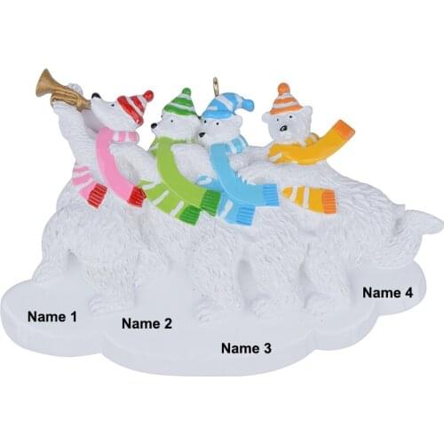 Polar Bear Family of 4 Polyresin Glossy Personalized Christmas Tree Ornament for Home Decorations