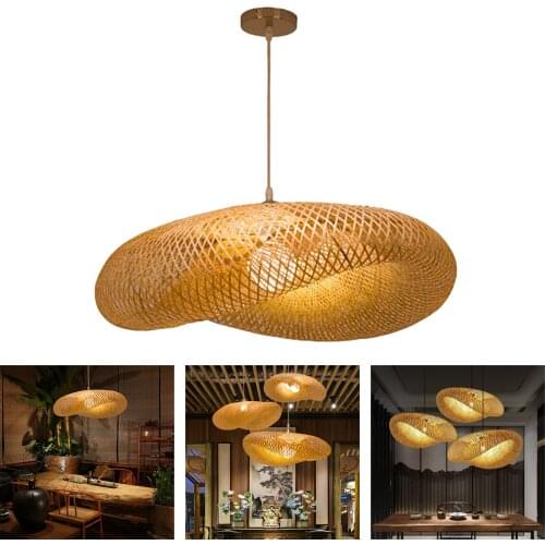 Bamboo Weaving LED Pendant Light, Hanging Chandelier Kitchen Vintage Ceiling Lamps for Bar Restaurant Bedroom Decor Accs