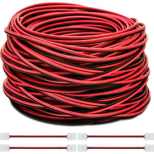 70.5FT 2Pin Extension Cable 21.5M LED Wire 22AWG with 4PCS 2Pin 8mm LED Strip Connector Cable for Single Color LED Strip Lights