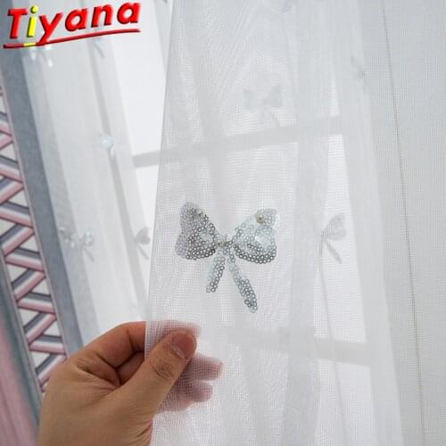 Embroidery Grey Squins Tulle Curtains for Living Room Beading Sheer Yarn for Balcony KitchenX-ZH235#VT