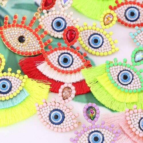 Sehuoran Colorful Eyes Pendientes Tassel Earrings For Women Handmade Wedding Earrings Bohemian Beaded Statement Earring Gift for