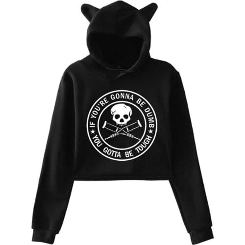 Jackass Forever Cat Ear Hoodies Women Long Sleeve Hooded Cropped Sweatshirts Female Casual Streetwear Crop Tops