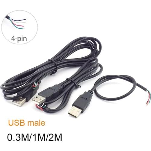 0.3m/1m/2m 4 Pin 5V Micro USB 2.0 Male Jack Cable 4 Wire Data Power Adapter Wires Charging Extension Cable Cord DIY Connector