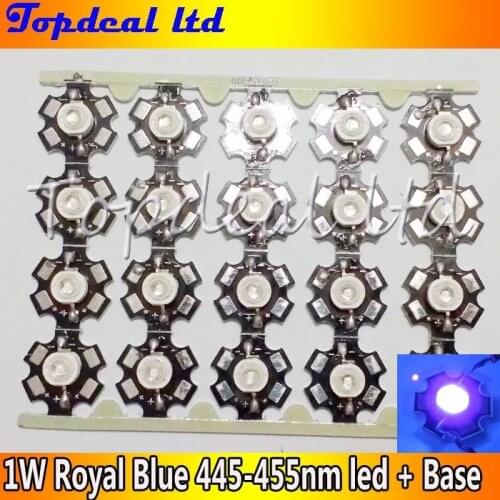 1W 3W LED Royal Blue 445-455nm high Power 1W LED Chip Emitter With 20mm Star base 20pcs/lot
