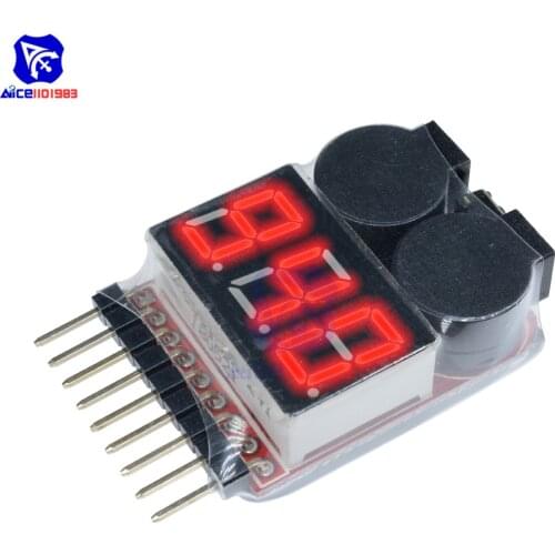 2 in 1 Li-ion RC Lipo Battery Low Voltage Alarm 1S-8S Buzzer Indicator Checker Tester LED Display Board Module