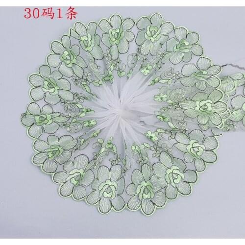 30Yards 21.5cm Wide Green Gazue Flower Lovely Embroidery High Quality Lace Trim For Garments And Wedding